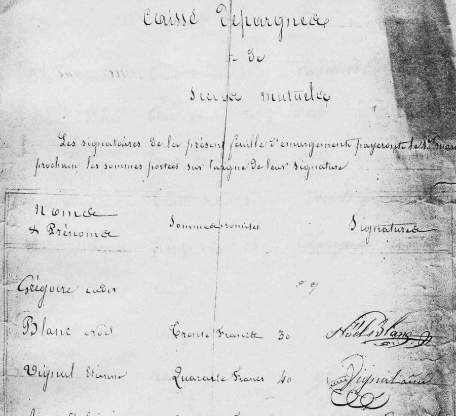 Etienne Vignal potier à Dieulefit réunit 43 soucripteurs en 1836 pour une Caisse d'Epargne et de Secours Mutuels