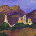Les ruines du château de Bourdeaux dans la Drôme devant le col de la Chaudière et le Veyou