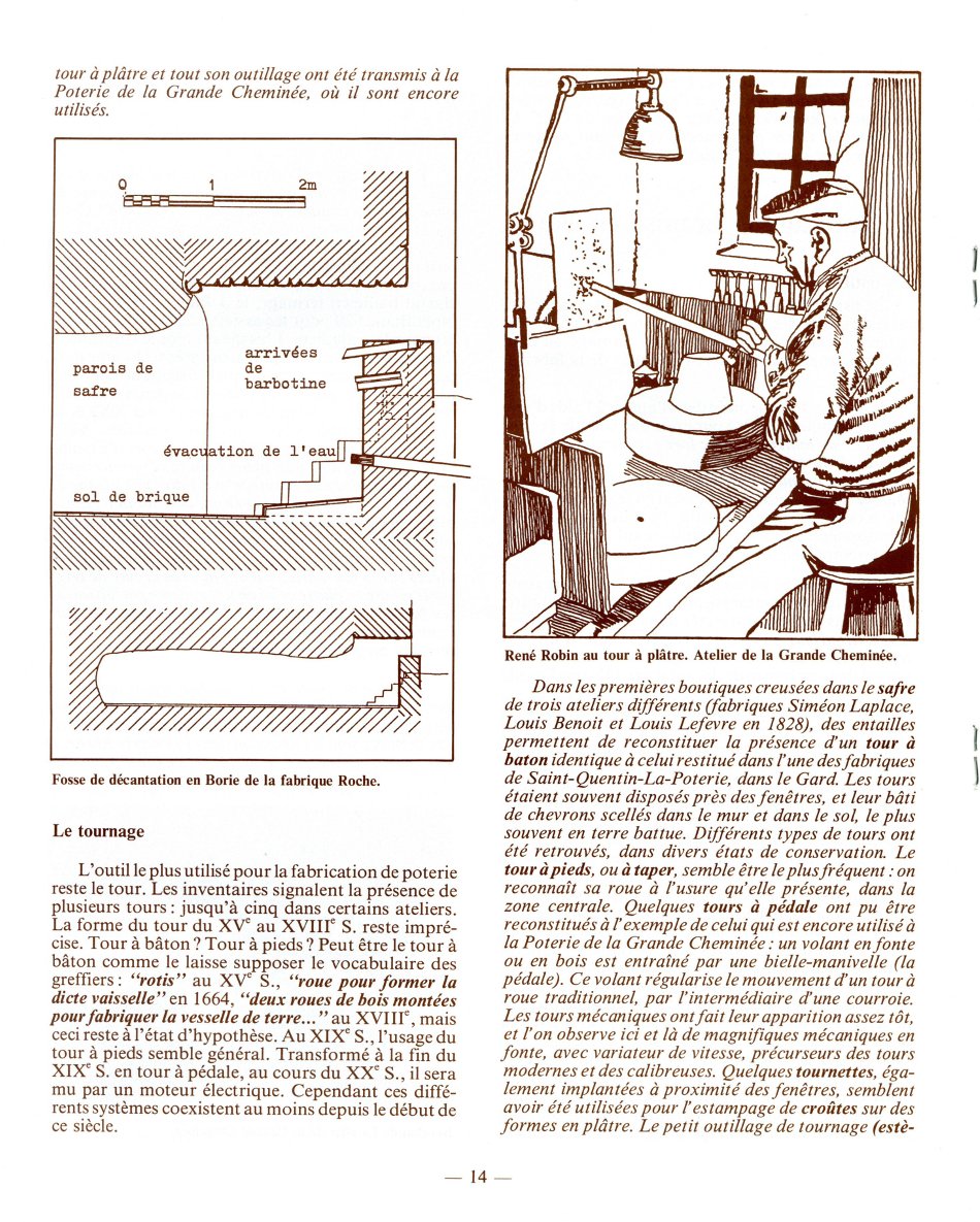 fosse de décantation en Borie de la Fabrique ROCHE ; 
 René ROBIN au Tour à Plâtre dans la Poterie de la Grande Cheminée