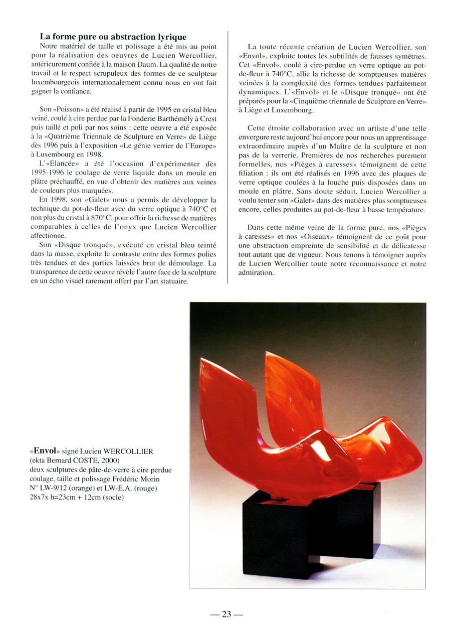 sculptures pate de verre frederic morin et lucien wercollier LA FORME PURE ou ABSTRACTION LYRIQUE