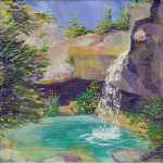 Cascade et vasque de l'Aiguebelle à Pontaix dans la Drôme, peinture de Salomé 2015