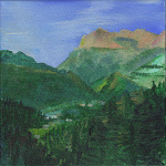 Synclinal de Saoû vu depuis les gorges du Rieusec de Saillans à Véronne, peinture de Salomé 2015